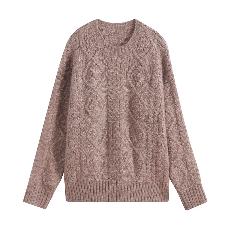 Mohair Knitted Sweater for Women – Cozy, Thick, Mid‑Length Autumn & Winter Pullover with Stylish Twist Design
