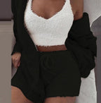 A 3‑piece women’s loungewear set that blends soft comfort with simple elegance. A long‑sleeve crop top, a lightweight tank, and drawstring shorts for a relaxed, confident look at home.