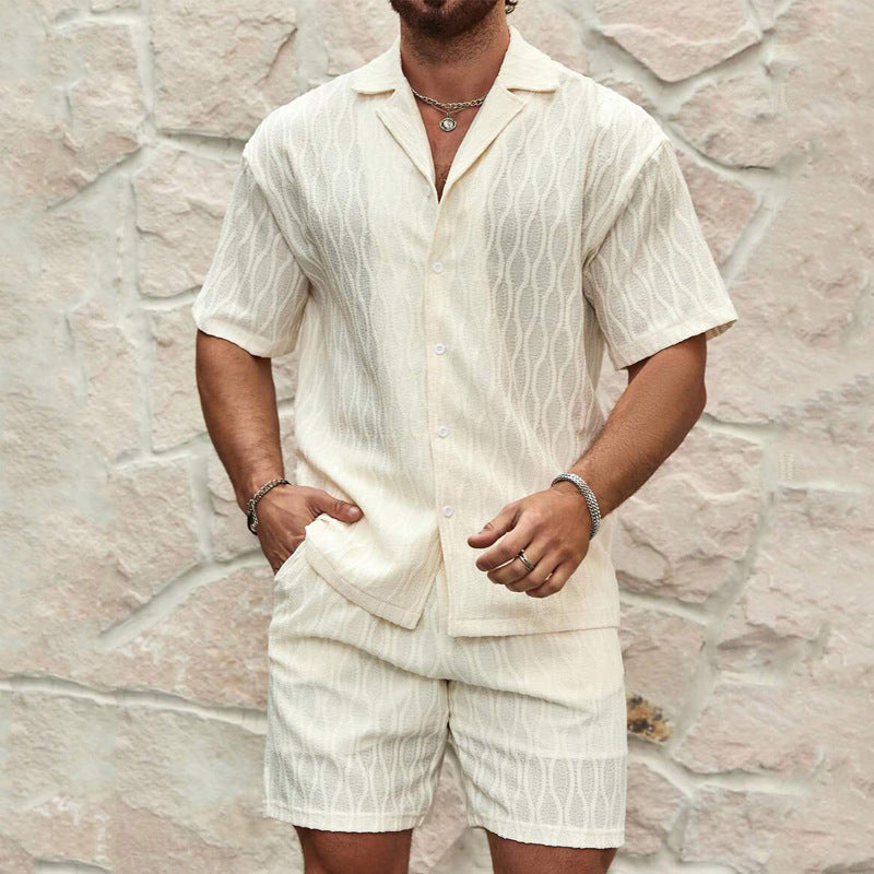 A comfortable summer men’s set featuring a simple, stylish button‑up shirt with matching lightweight shorts — perfect for beach days, holidays, and effortless everyday looks.