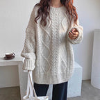 Mohair Knitted Sweater for Women – Cozy, Thick, Mid‑Length Autumn & Winter Pullover with Stylish Twist Design
