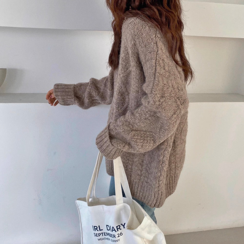 Mohair Knitted Sweater for Women – Cozy, Thick, Mid‑Length Autumn & Winter Pullover with Stylish Twist Design