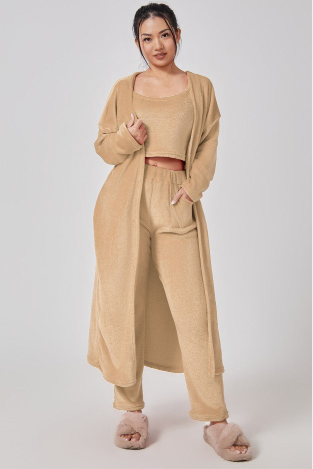 Cozy 3‑Piece Pajama Lounge Set – Cute, Warm, Matching Winter Loungewear for Women