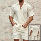 A comfortable summer men’s set featuring a simple, stylish button‑up shirt with matching lightweight shorts — perfect for beach days, holidays, and effortless everyday looks.